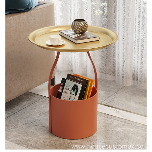 Iron Stainless Steel Storage Bin Bedside Table